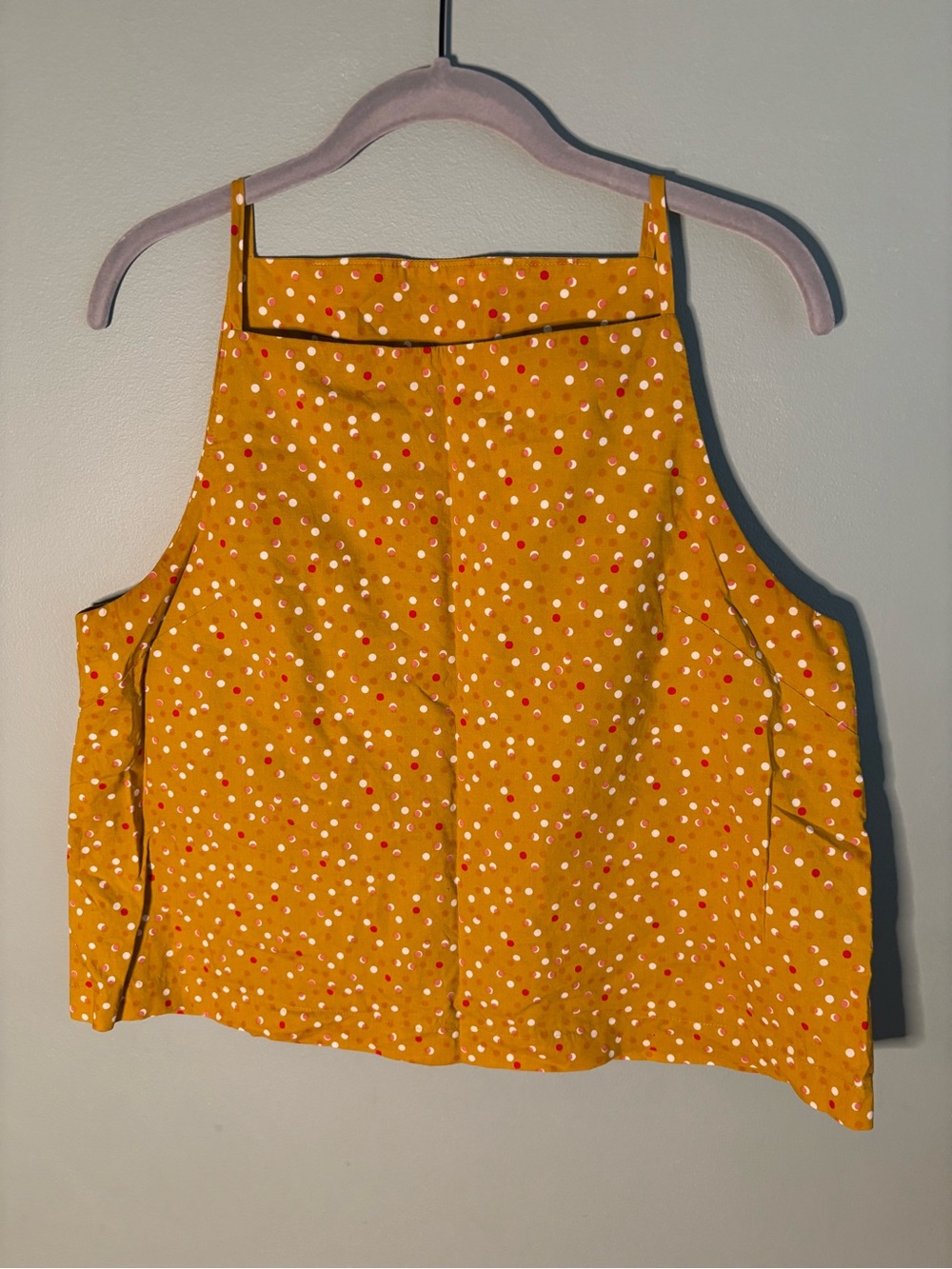Vintage Mustard Yellow Polka Dot High Neck Crop Tank Top - Size M/L